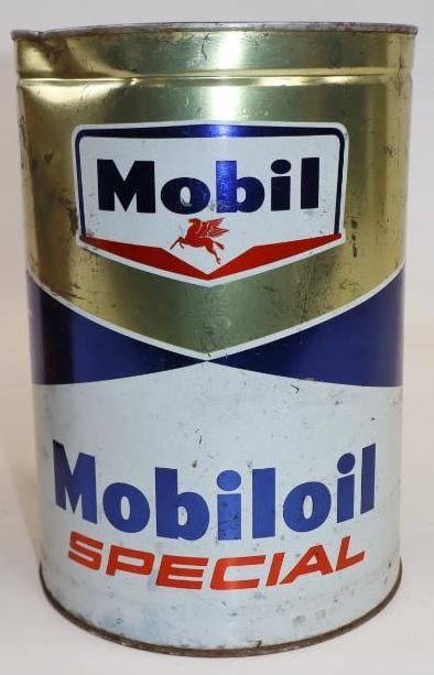 Mobiloil Special Metal Five Quart Oil Can: Empty. 6.5" x 6.5" x 9.5"