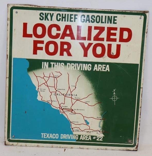 Texaco Sky Chief Gasoline Localized For You California Driving Area Gas Station SST Advertising Sign: 15.5" x 16"