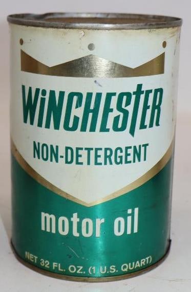Winchester Metal One Quart Oil Can: Empty. 4" x 4" x 5.5"