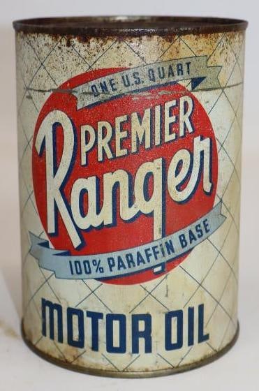 Premier Ranger Metal One Quart Oil Can: Empty. 4" x 4" x 5.5"