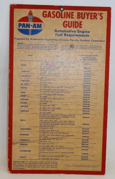 1955 Pan-Am Gasoline Buyers Guide Gas Station Chart (1 of 4)