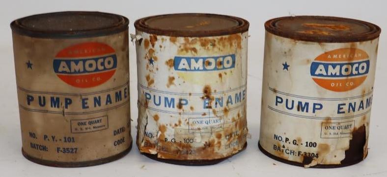 Group of 3 Amoco Gas Pump Enamel Quart Paint Cans (1 of 2)