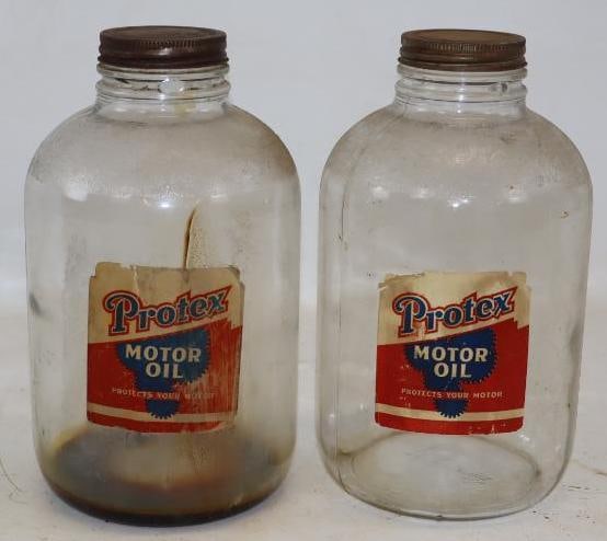 Group of 2 Protex Gallon Glass Oil Bottles with Paper Label: 5.5" x 5.5" 9.5" each