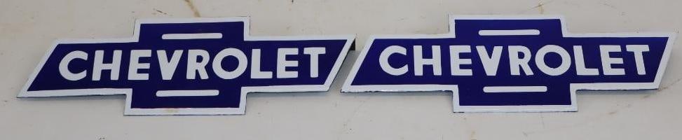 Group of 2 Porcelain Bow Tie Shaped Chevrolet Signs: 11.5" x 3" x 1" each