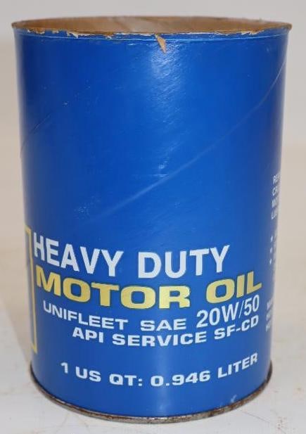 Peugeot HD Composite One Quart Oil Can: Missing top lid. Empty. 4" x 4" x 5.5"