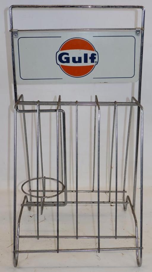 Twenty Four Quart Double Sided Gulf Oil Can Rack: 13.5" x 15" x 26.5"