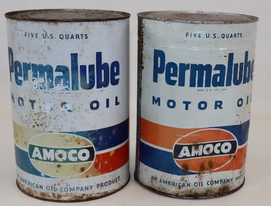 Group of 2 Amoco Permalube Metal Five Quart Oil Can (1 of 3)