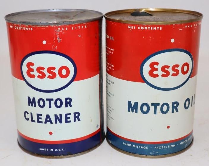 Group of 2 Esso Metal One Quart Oil Cans: Empty. 4" x 4" x 5.5" each