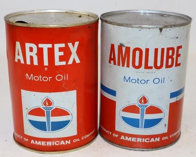Group of 2 American Oil Artex and Amolube Metal One Quart Oil Cans (1 of 3)