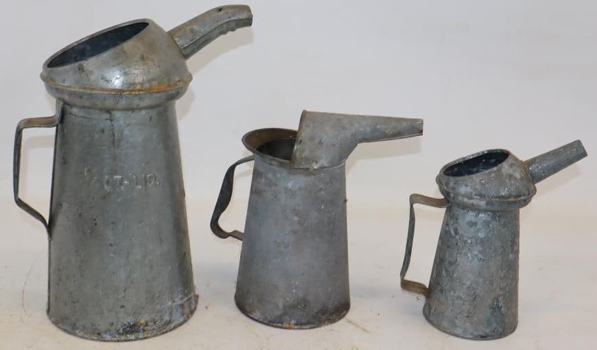 Group of 3 Different Galvanized Pour Oil Cans (1 of 3)