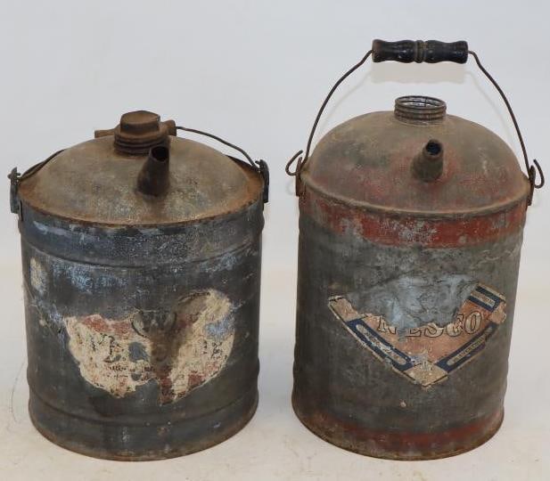 Group of 2 Galvanized Two Gallon Oil Cans with Paper Labels (1 of 2)
