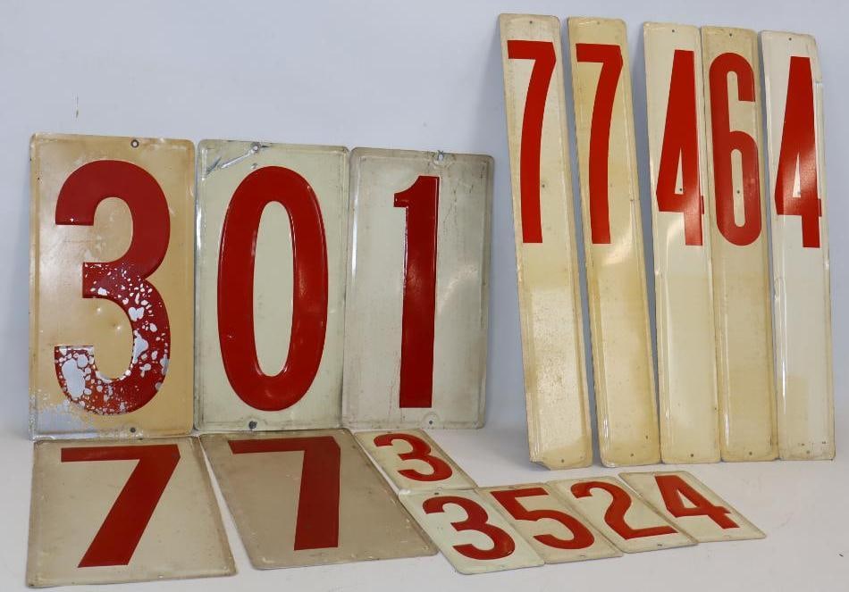 Group of 16 Embossed Aluminum Gas Station Number Signs (1 of 11)