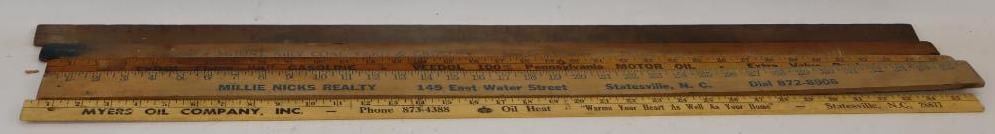 Group of 6 Tydol, Amoco, & Other Advertising Yard Sticks: Largest is 36" x 2"