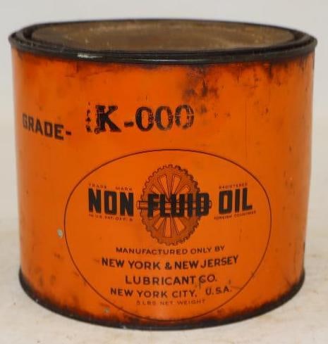 New York and New Jersey Lubricant Company Non-Fluid Oil Five Pound Grease Can: Full. 6.75" x 6.75" x 3.5"