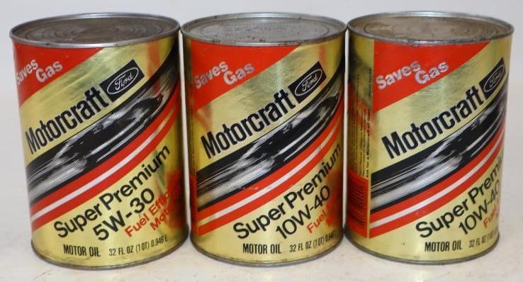 Group of 3 Ford Motorcraft Composite One Quart Oil Cans: Empty. 4" x 4" x 5.5" each