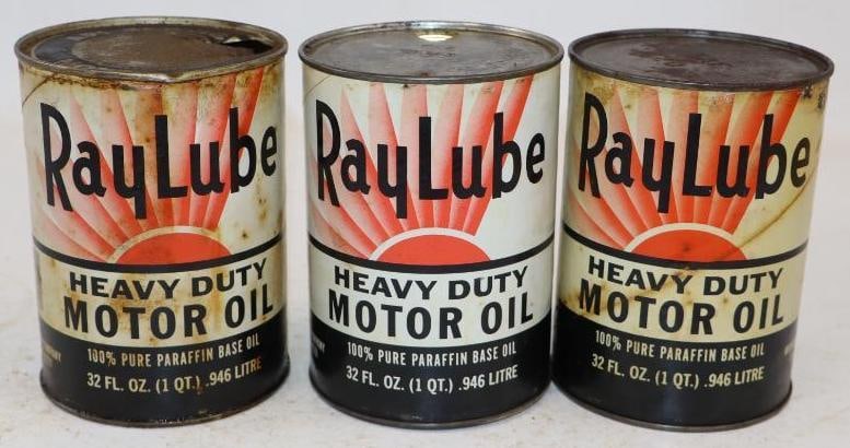 Group of 3 Raylube Composite One Quart Oil Cans (1 of 2)