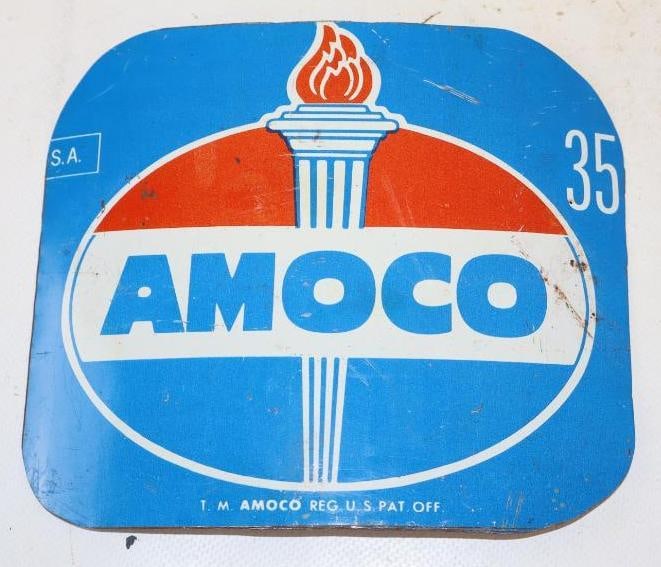 Amoco Sign Made From Cut 5 Gallon Oil Can: 6.5" x 5.5"