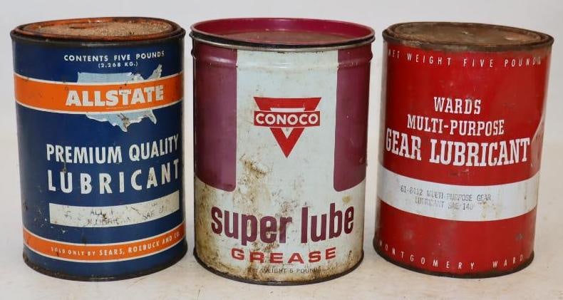 Group of 3 Conoco, All State, and Ward's Five Pound Grease Cans (1 of 2)