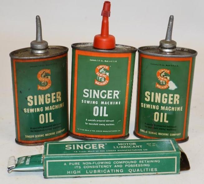 Group of 4 Singer Sewing Machine Oiler Cans: Largest is 3 oz
