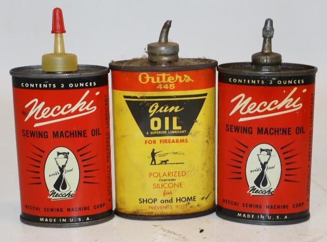 Group of 3 Necchi and Outers Sewing Machine Oiler Cans: 3 oz each