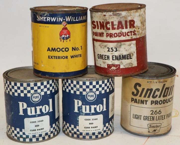 Group of 5 Amoco, Pure & Sinclair Quart Paint Cans (1 of 2)