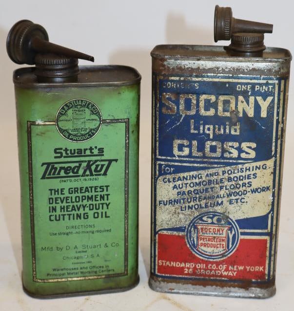 Group Of 2 Socony And Stuart's Liquid Gloss And Cutting Oil Cans (1 of 2)