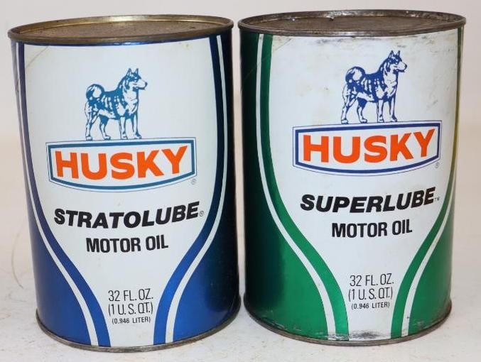 Group of 2 Husky Stratolube and Superlube Composite One Quart Oil Cans (1 of 3)