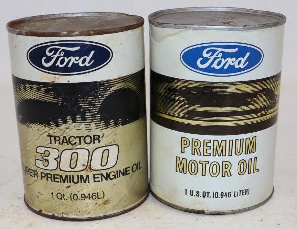 Group of 2 Ford Premium and Tractor 300 Composite One Quart Oil Cans: Empty. 4" x 4" x 5.5" each