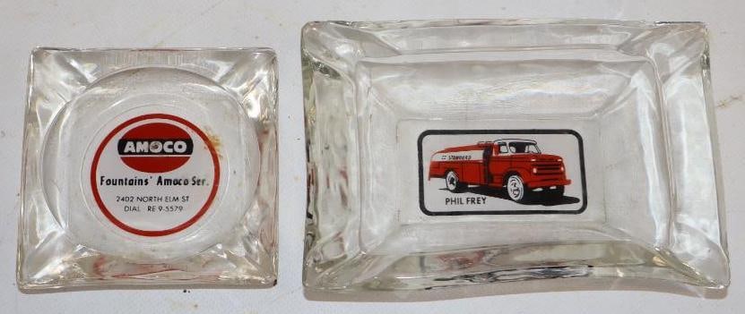 Group of 2 Amoco & Standard Advertising Glass Ashtrays: Largest is 6" x 4" x 1.5"