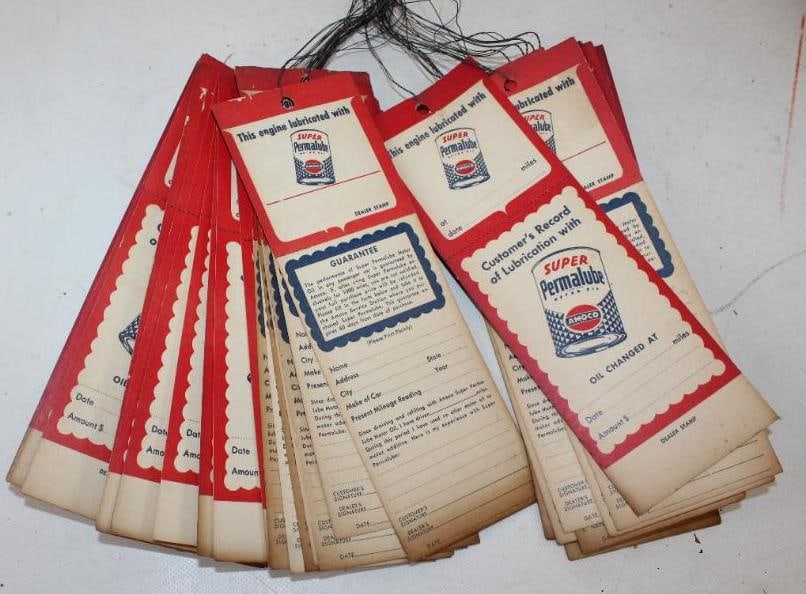 Large Group of Unused Amoco Super Permalube Cardboard Tags: 3" x 9" each
