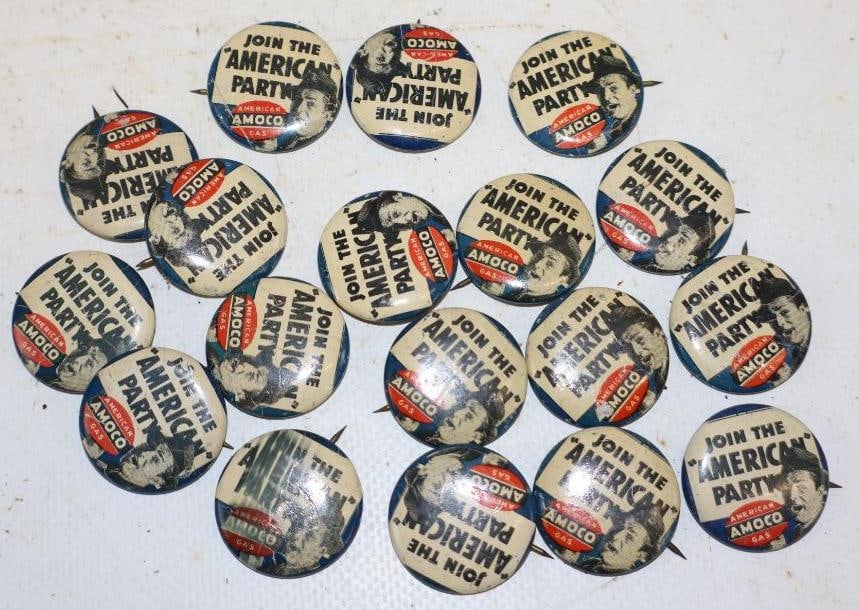 Group of 16 Amoco "Join the American Party" Pinback Badges (1 of 4)