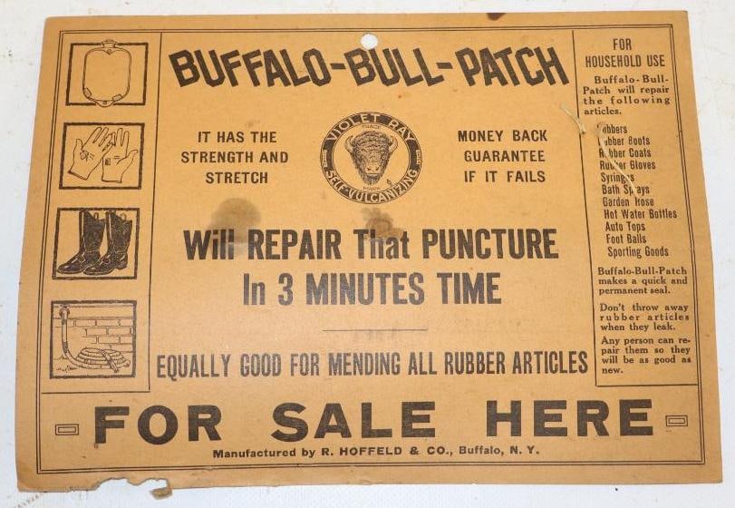 Buffalo-Bull-Patch Tire Repair Service Station Cardboard Advertising Sign (1 of 2)