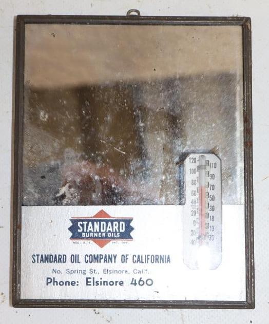 Standard Oil of California Burner Oils Advertising Mirror Thermometer: 4.25" x 5"