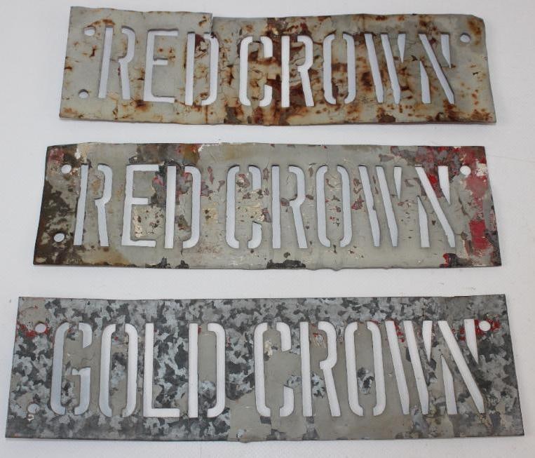 Group of 3 Gold & Red Crown Barrel Stencils: 10" x 3" each