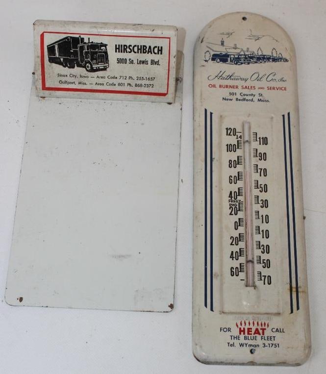 Group of 2 Hathaway & Hirschbach Advertising Thermometer & Clipboard: Largest is 13" x 3.75"