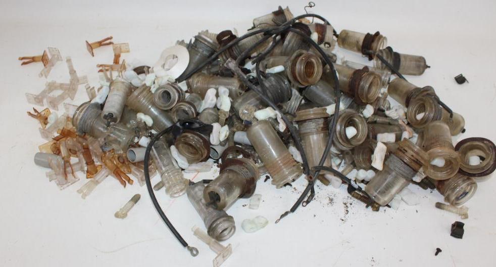 Large Group of Neon Sign Tube Supports & Glass Insulators: Largest is 2" x 4.25"