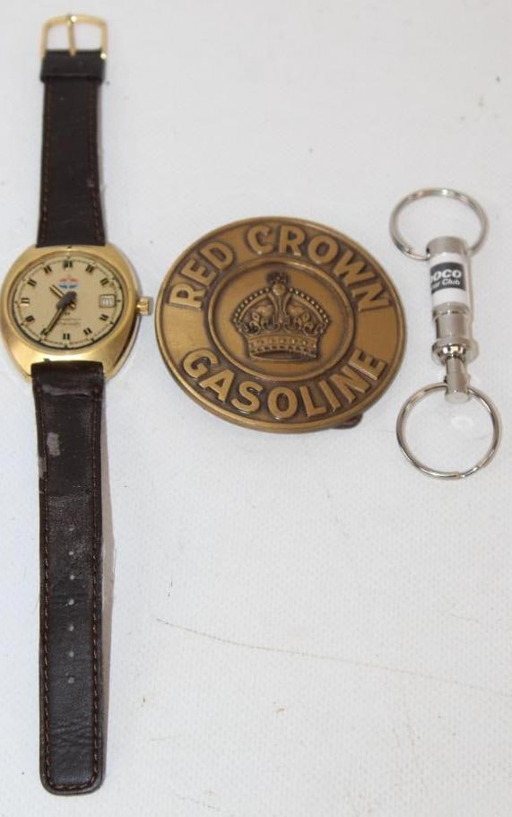 Group of 3 Amoco & Red Crown Belt Buckle, Watch, & Keychain (1 of 6)