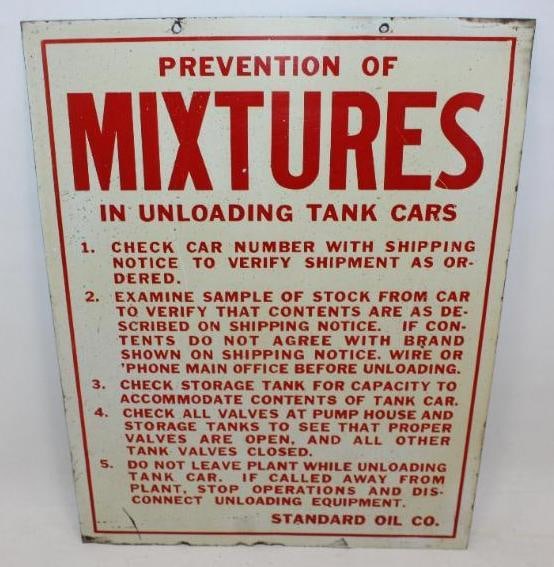 Standard Oil Company Prevention of Mixtures SST Warning Sign (1 of 4)
