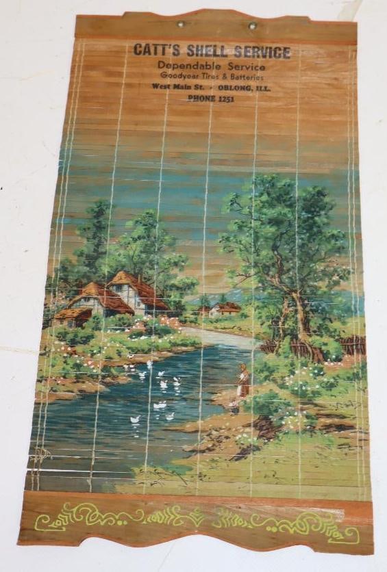 Catt's Shell Service Scenic Landscape Painted on Hanging Wooden Scroll (1 of 4)