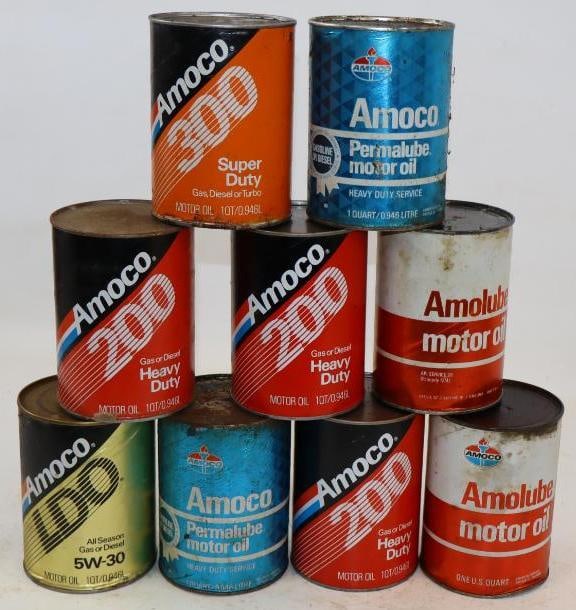 Group of 9 Amoco Composite One Quart Oil Cans (1 of 2)