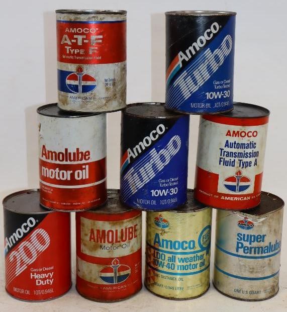 Group of 9 Amoco Composite One Quart Oil Cans (1 of 2)