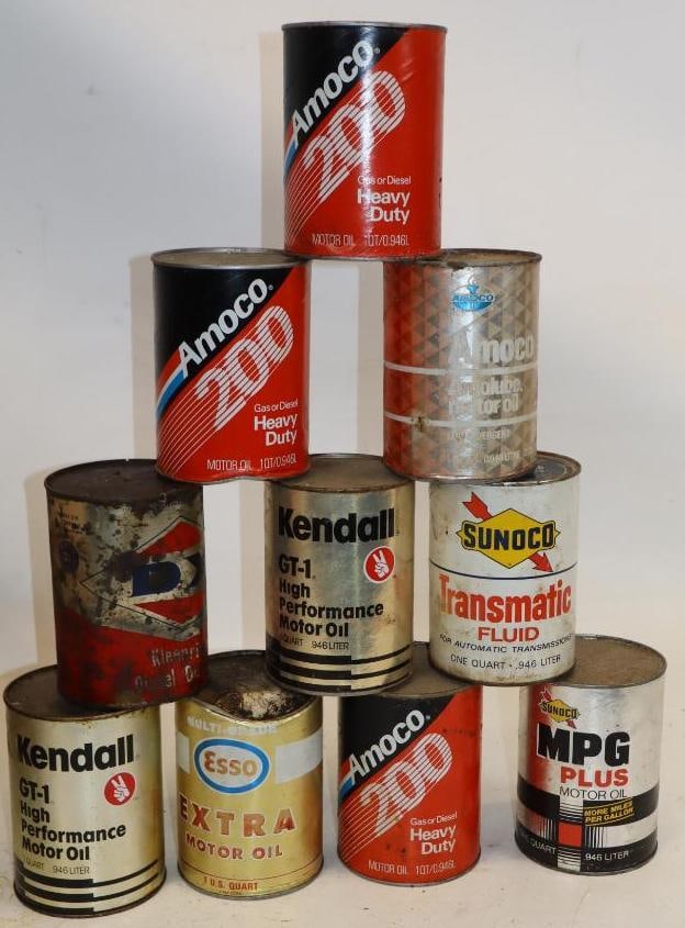 Group of 10 Composite & Metal Oil Cans: 32 oz each empty