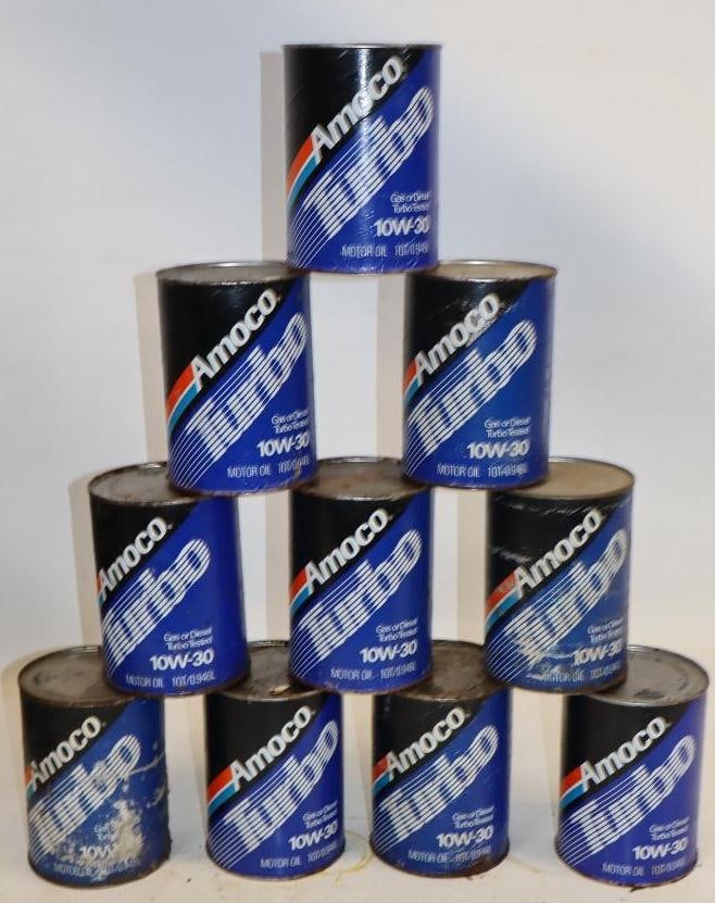Group of 10 Amoco Turbo 1 Quart Composite Oil Cans: 32 oz each empty