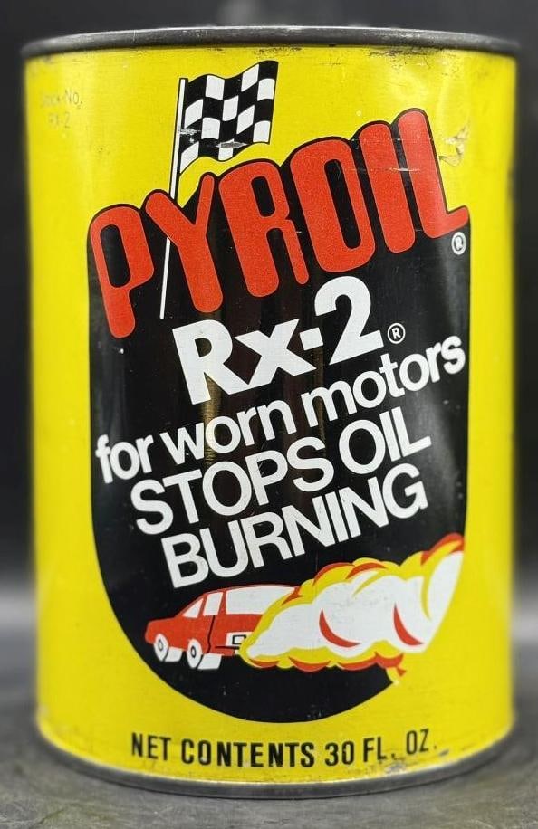 Pyroil Rx-2 One Quart Oil Can: Metal, empty, great condition overall