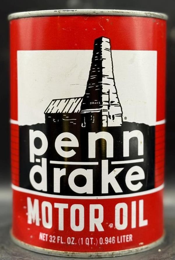Penn Drake One Quart Oil Can: Metal, full, great condition overall