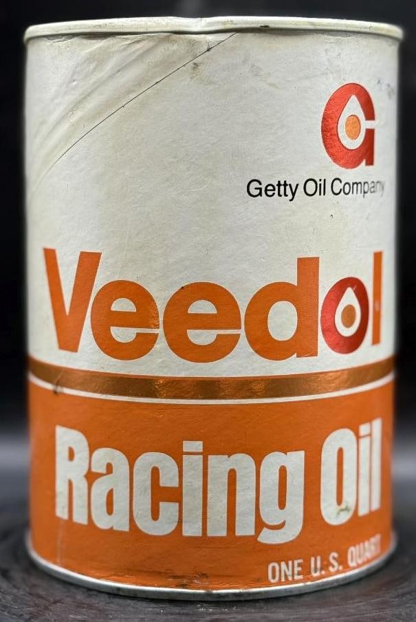 Veedol Orange/White Racing One Quart Oil Can: Composite, empty, great Color