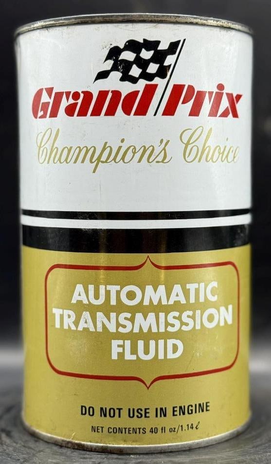 Grand Prix Transmission Imperial One Quart Oil Can: Metal, empty, overall great condition