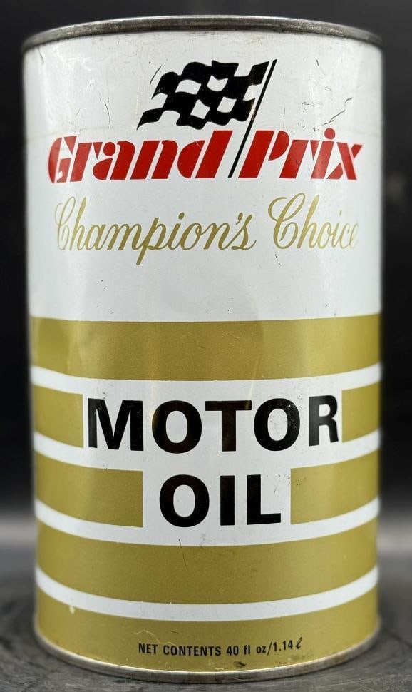 Grand Prix Motor Oil Imperial One Quart Oil Can: Metal, empty, overall great condition