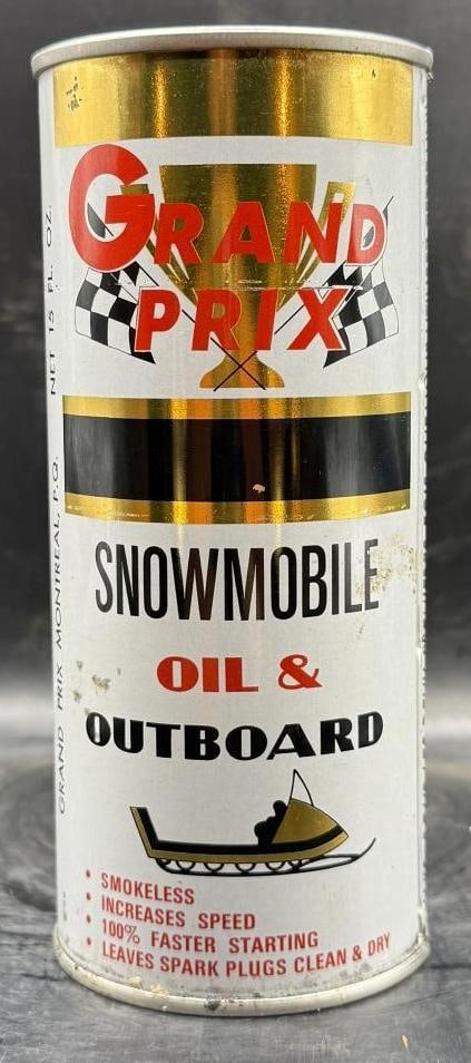 Grand Prix Snowmobile Pint: Metal, empty, overall great condition