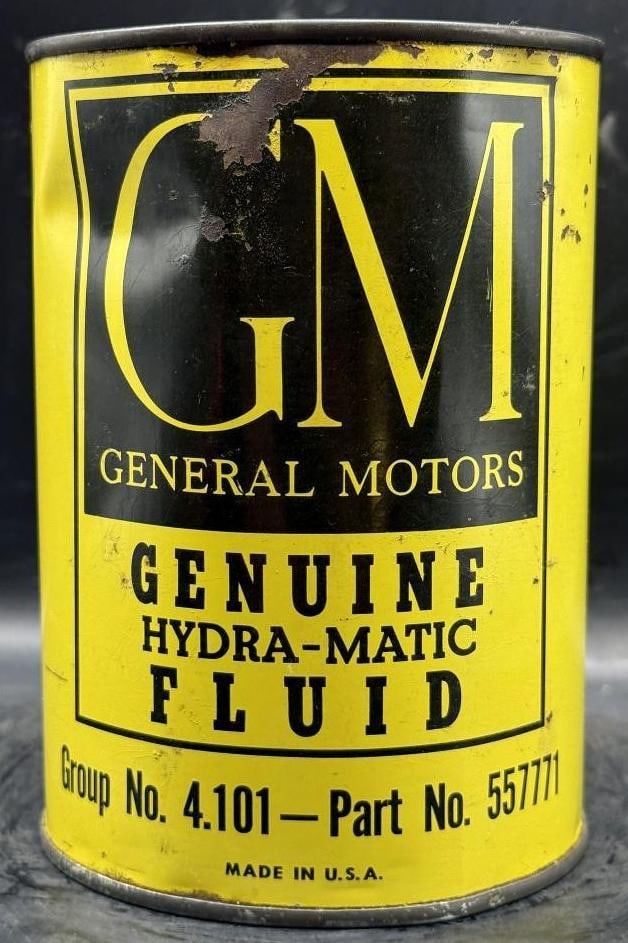 GM Hydra Matic Fluid One Quart Oil Can: Metal, full, overall great condition
